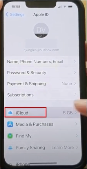 select-the-icloud-option-on-iphone