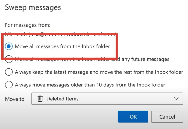 Move all messages from the inbox folder