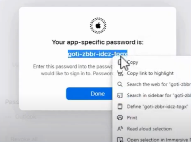 copy that password and select the Done