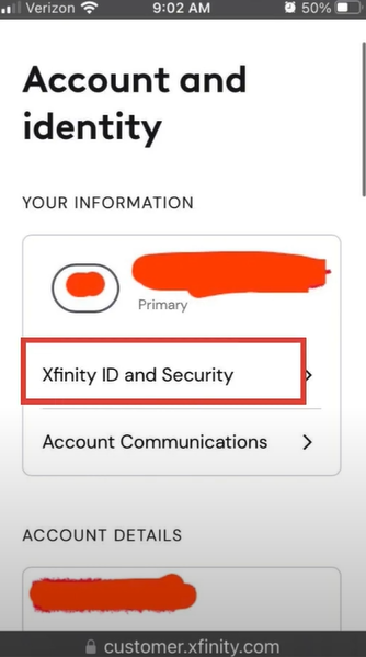 Select Xfinity ID and Security