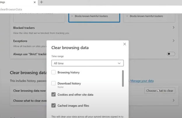 Clear browsing data section