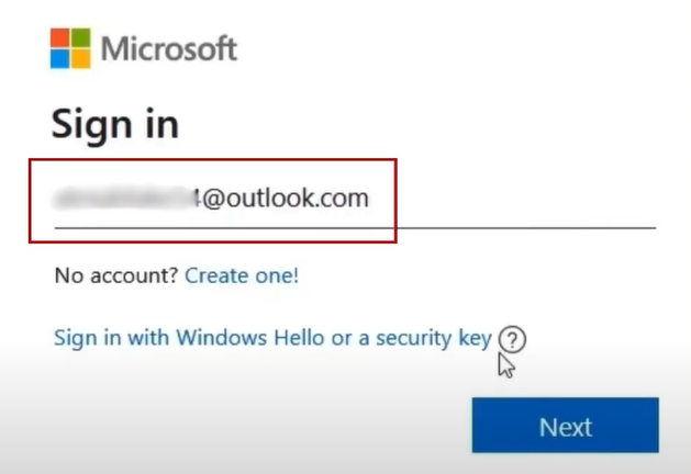 Enter the registered Outlook Email