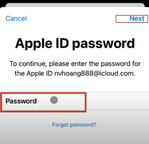 Type your password and then next