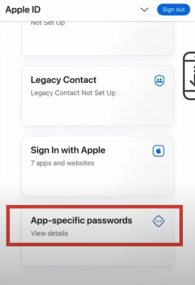 Tap App specific password