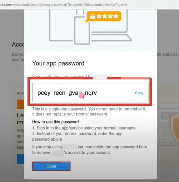  copy the shown password and then click on Done