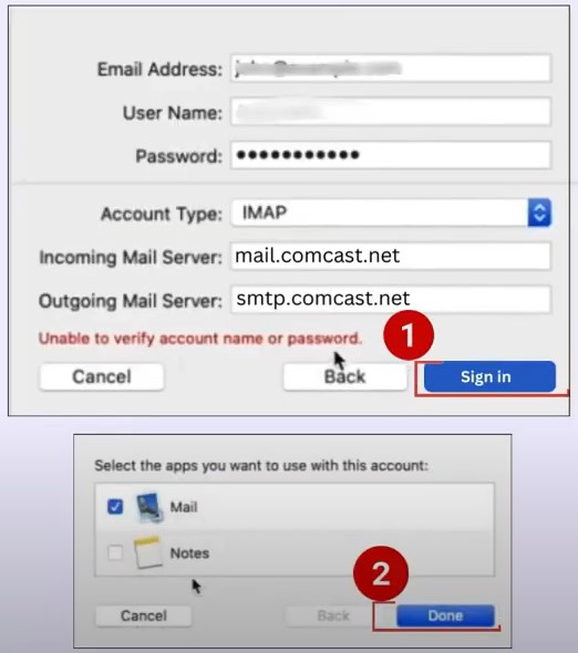 click Sign-in, then select Mail and click Done