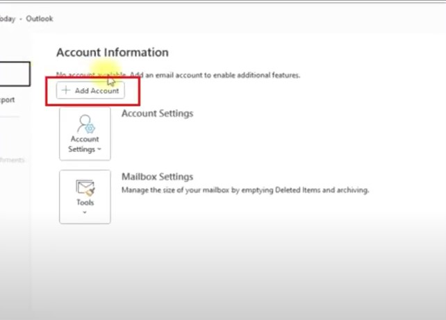 Outlook Account Information page
