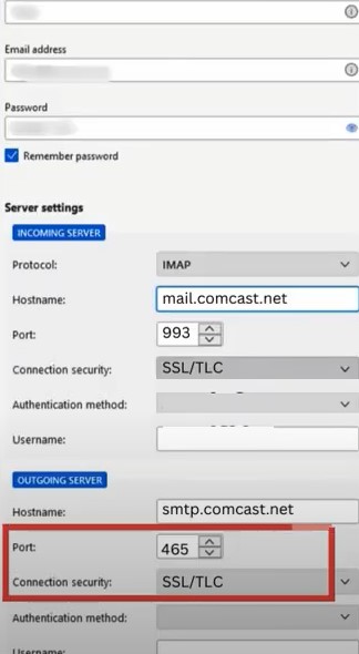 Port 465 and choose SSL/TLS for Connection Security