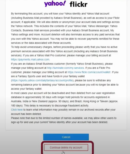 click Continue to Delete My Account