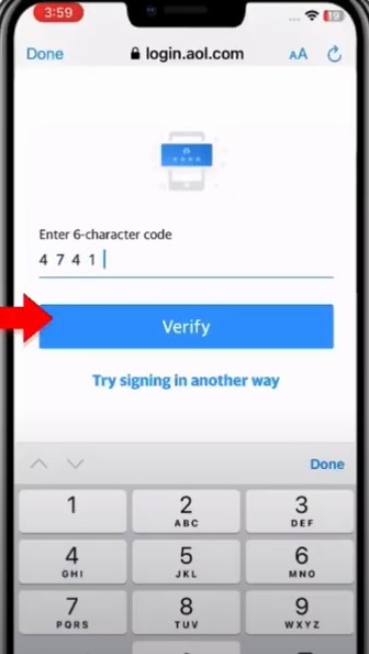 verification code and tap Verify