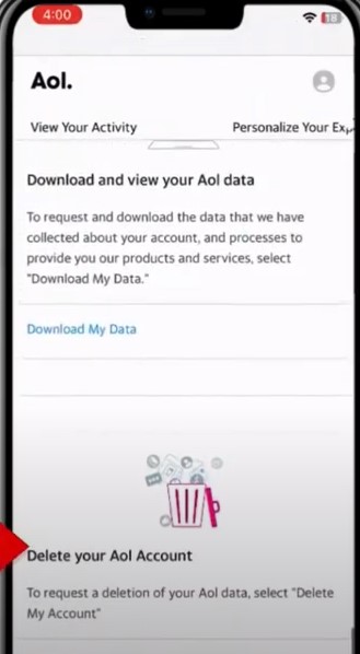 scroll down to Delete your AOL