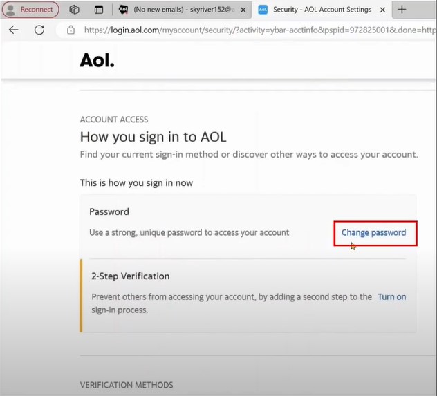 Sign In to AOL section