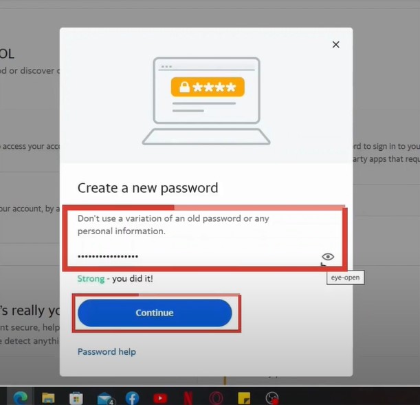 create a new password and click Continue.