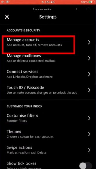  then tap Manage Accounts