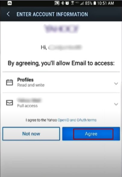 click Agree to allow access to the email