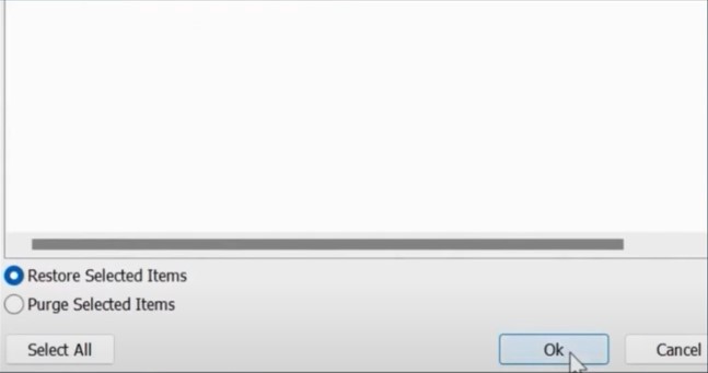 Restore Selected Items and click OK