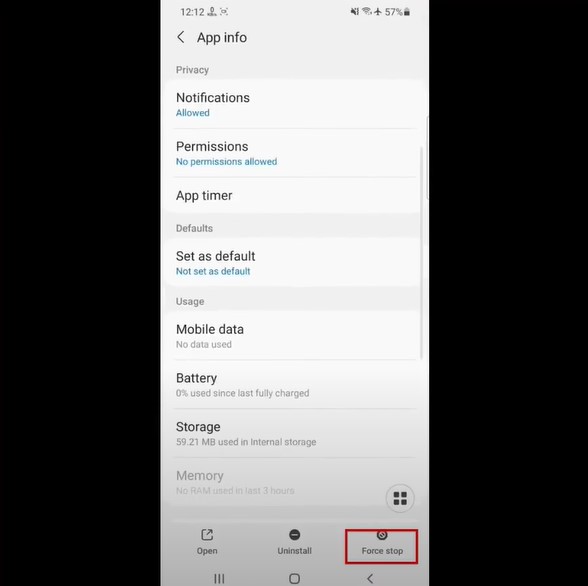 App info and click Force Stop