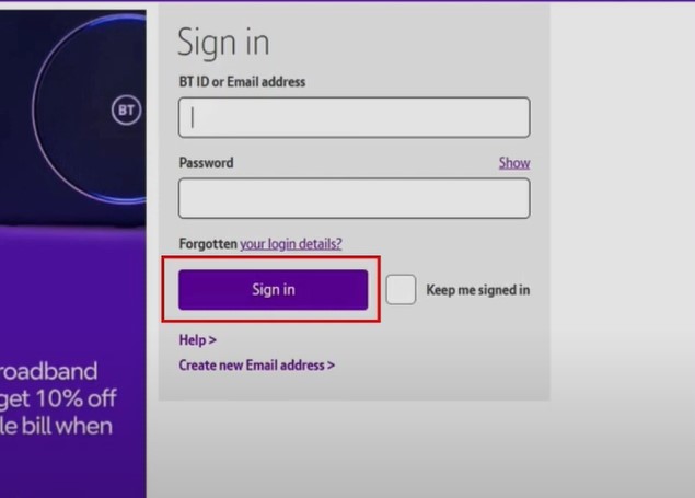 Now, log into your BT mail account