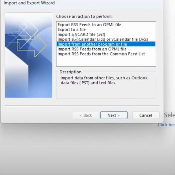 Import and Export Wizard window