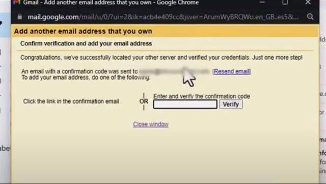 Gmail will send a confirmation code