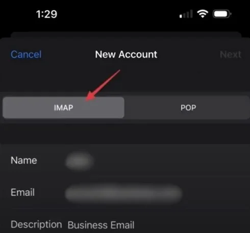 tap Next, then select IMAP