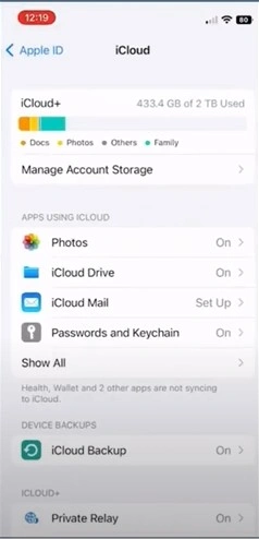 iCloud and tap iCloud Mail