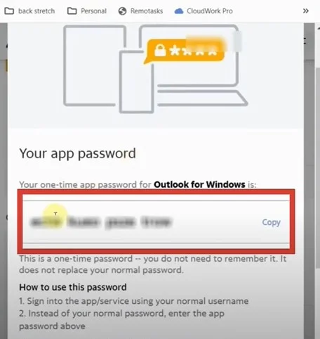 password generated by the app