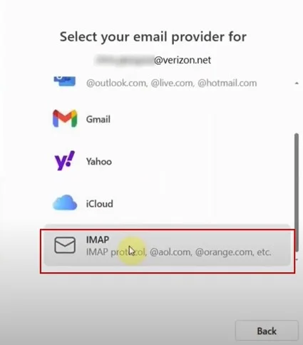 Scroll down and select IMAP