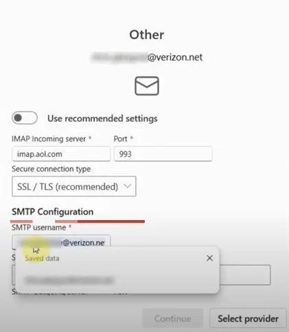 SMTP Username field