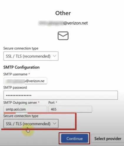 Set the connection type to SSL/TLS