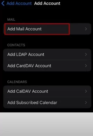 then press Add Mail Account