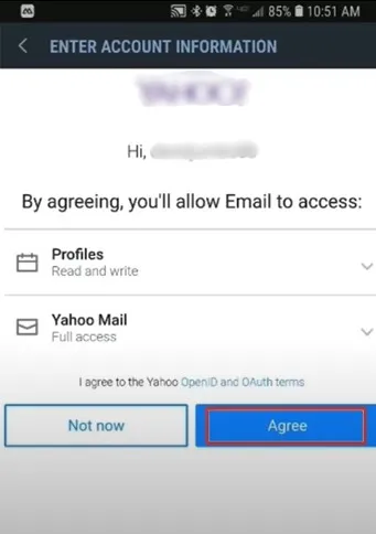 click Agree allow access to the email