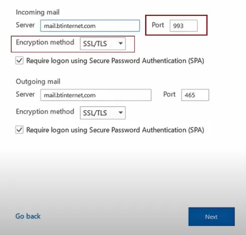 Port to 993 and Encryption