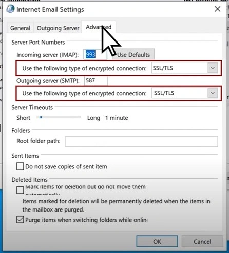 outgoing encryption types to SSL/TLS