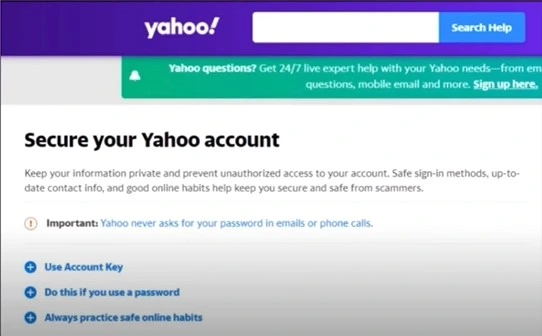 Yahoo Mail login page