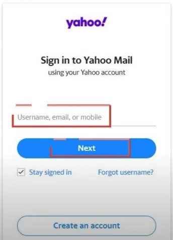 Yahoo email address and click Next