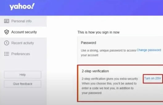 Click Turn on 2SV next to the 2-step Authentication section