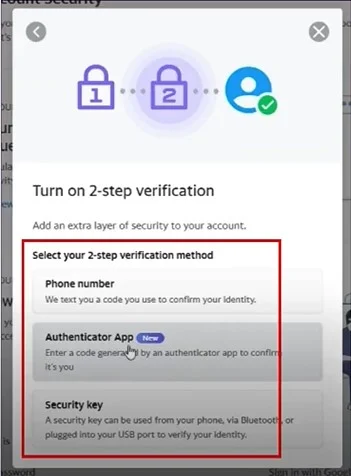 Select a 2-step authentication method to use