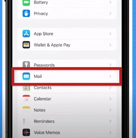 scroll down and tap Mail