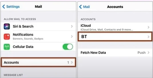 then select BT Mail account