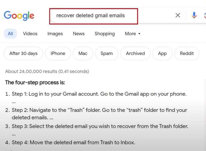 Open Google and search Recover Deleted Gmail Emails