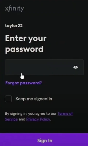 enter the password and click Sign