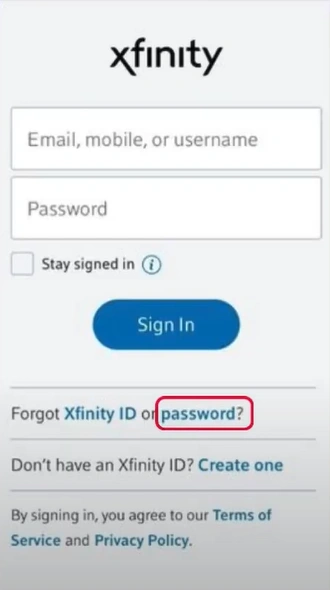 click Password in the Forgot Xfinity ID or Password