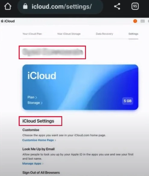 tap on your profile and select iCloud Settings