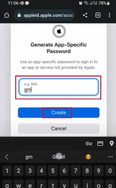 Generate App-Specific Password pop-up