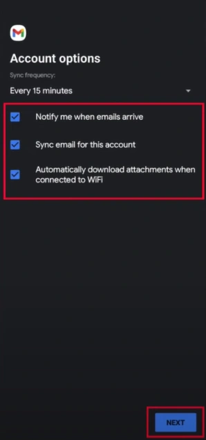 Set the Account Options settings and tap Next