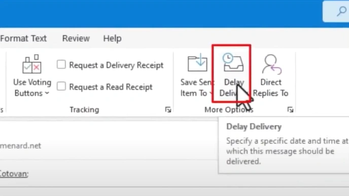 then select Delay Delivery under the More Options Group.