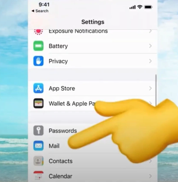 scroll down, and select Mail