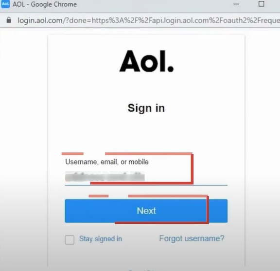 enter your AOL email address and click Next