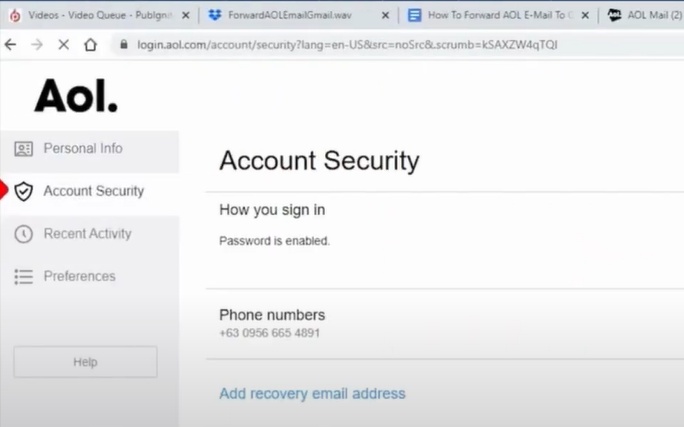 Select Account Security in the left panel